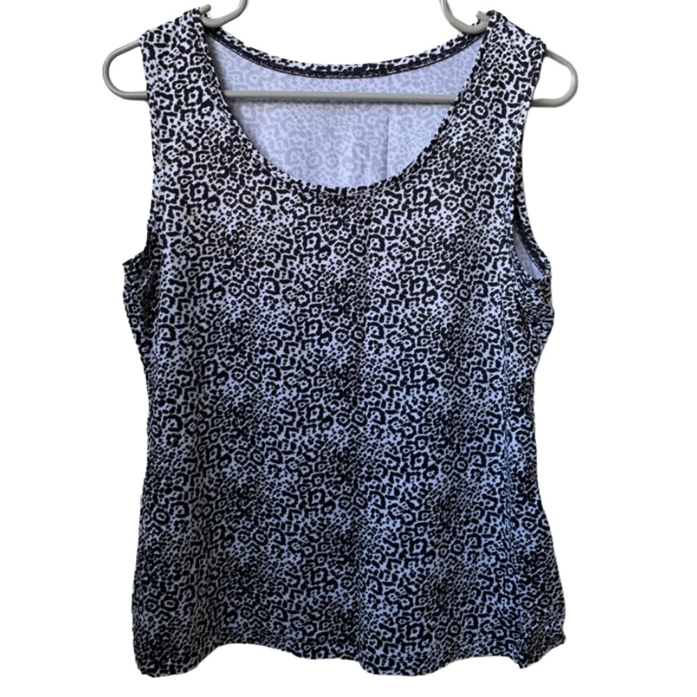 212 COLLECTION Women’s Black White Animal Print Nylon Spandex Sleeveless Tank